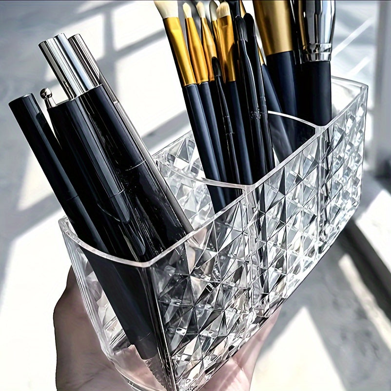 3-Slot Clear Plastic Makeup Organizer for Brushes and Eyebrow Pencils