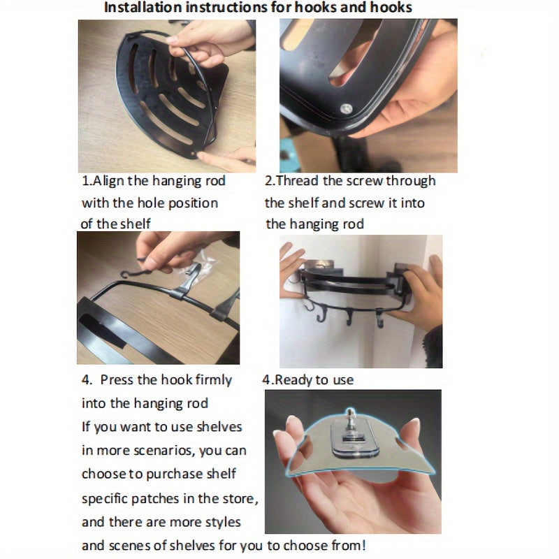 Wall-Mounted Bathroom Storage Rack Aluminum No-Drill Shower Shelf for Shampoo and Cosmetics