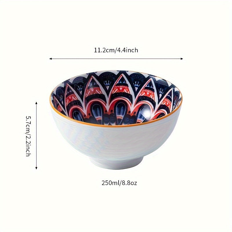Handmade Ceramic Bowls Set with Vibrant Orange and Blue Mandala Design for Serving Cereal Ice Cream Pasta
