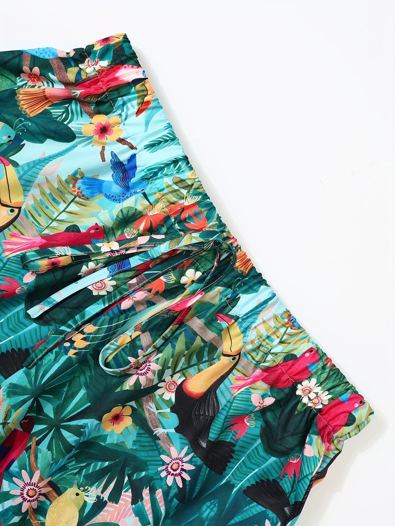 Women's Plus Size Tropical Floral Print Mid-Pants Non-Stretchy Cropped Pants for Summer and Office