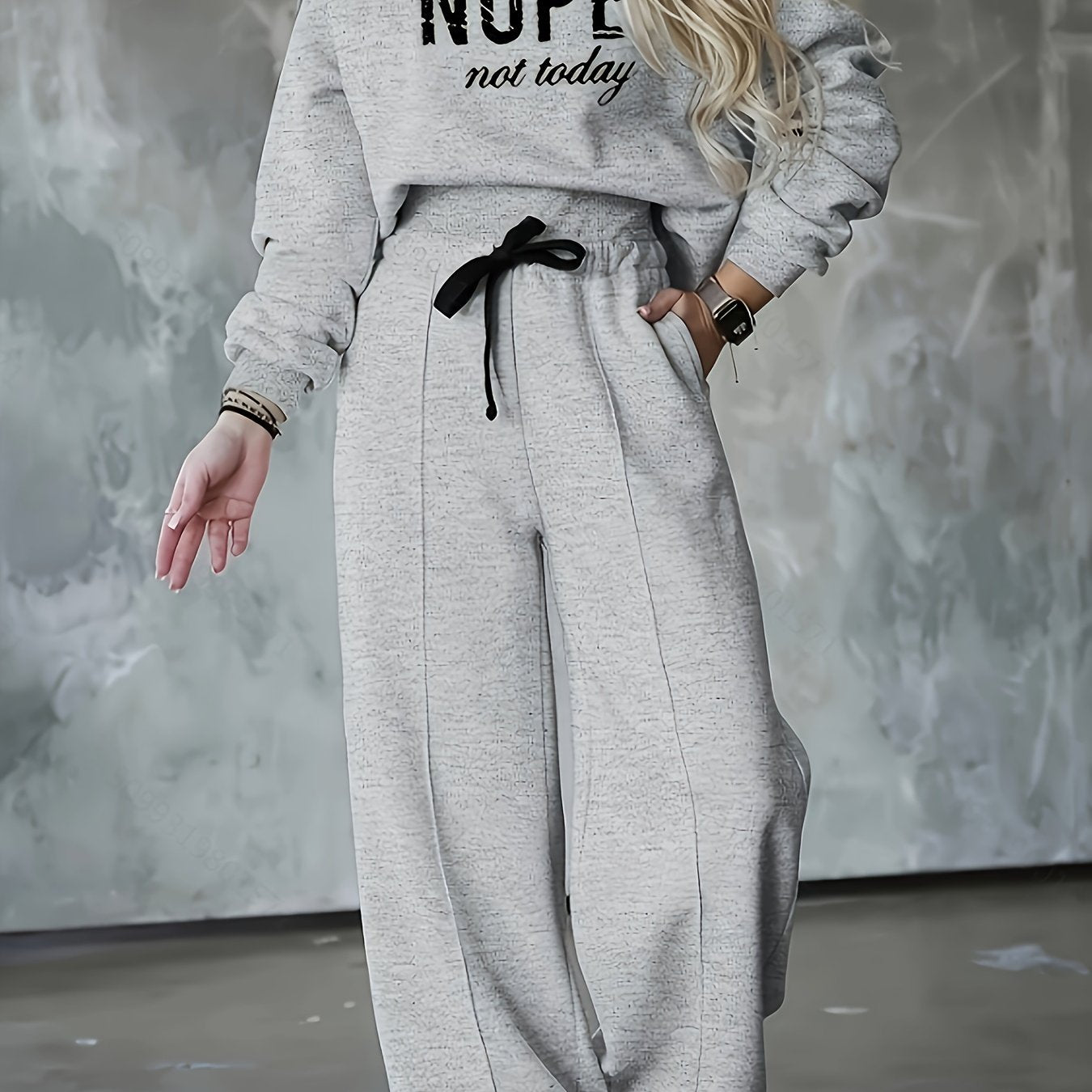 Women's Casual Sports Outfit Hooded Sweatshirt and Pants with Letter Pattern