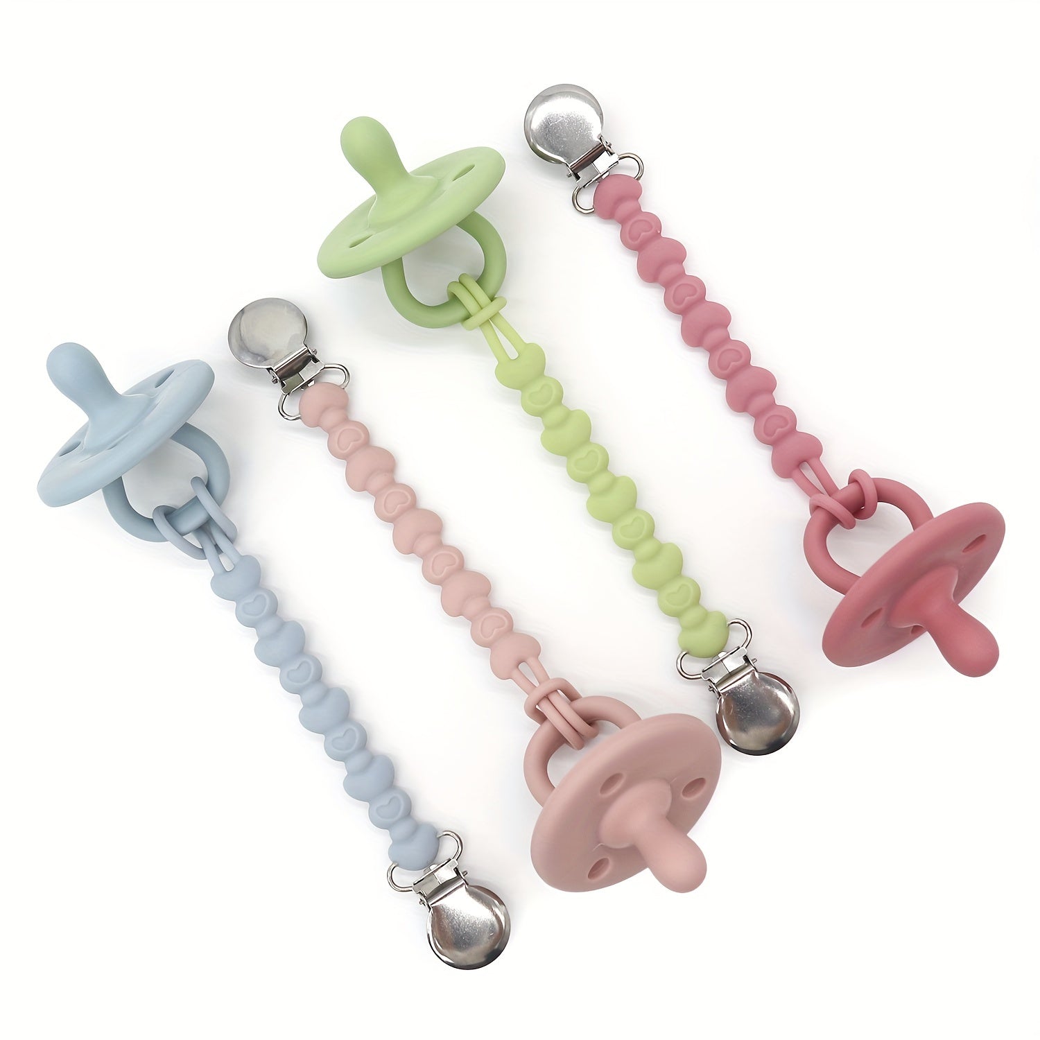 Baby Silicone Pacifiers Bundle of 2 with Pacifier Chains Food Grade Safe for Newborns