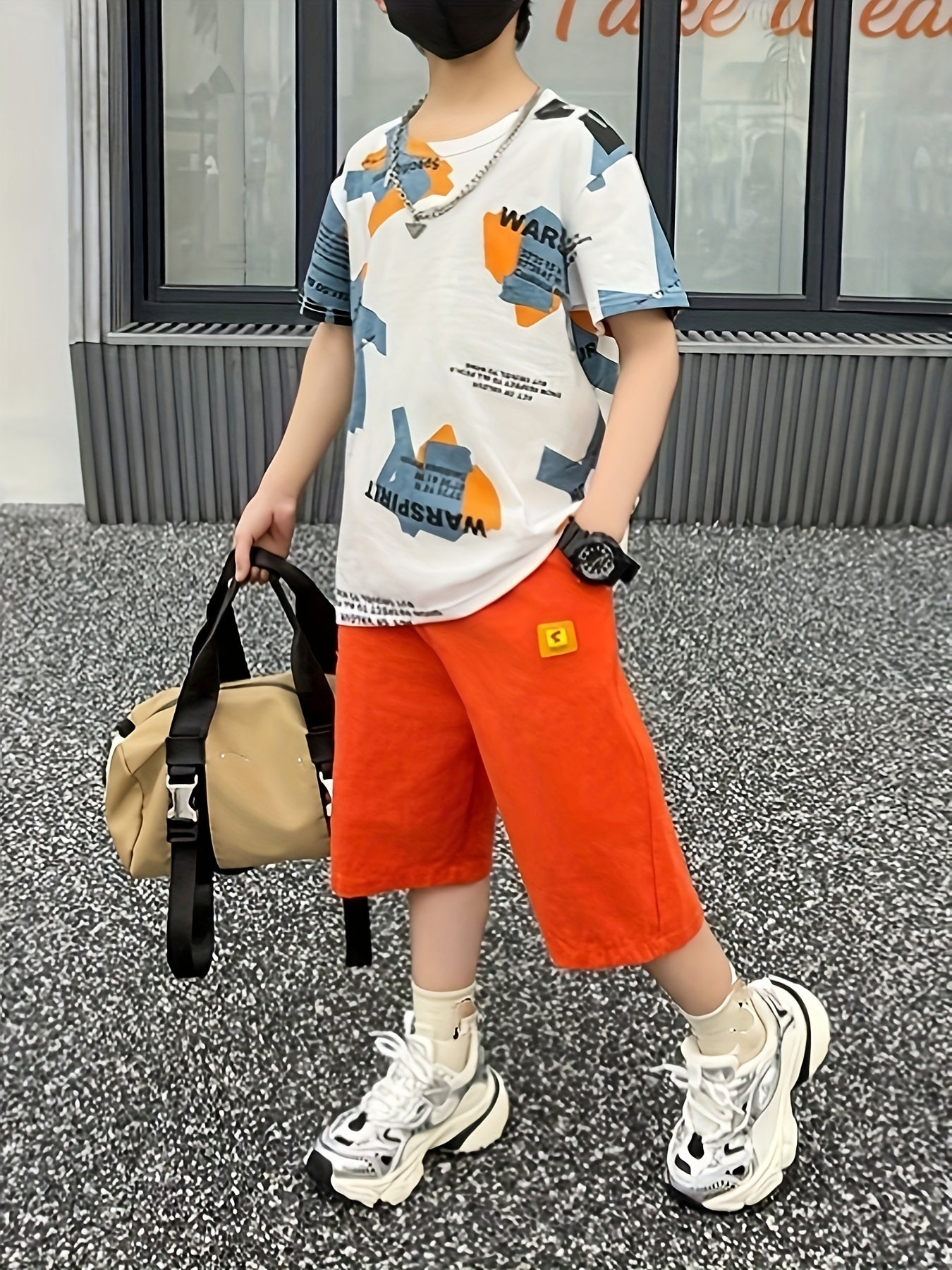 Boys Summer Sportswear Set Cotton Letter Print Shorts T-Shirt Casual Outdoor