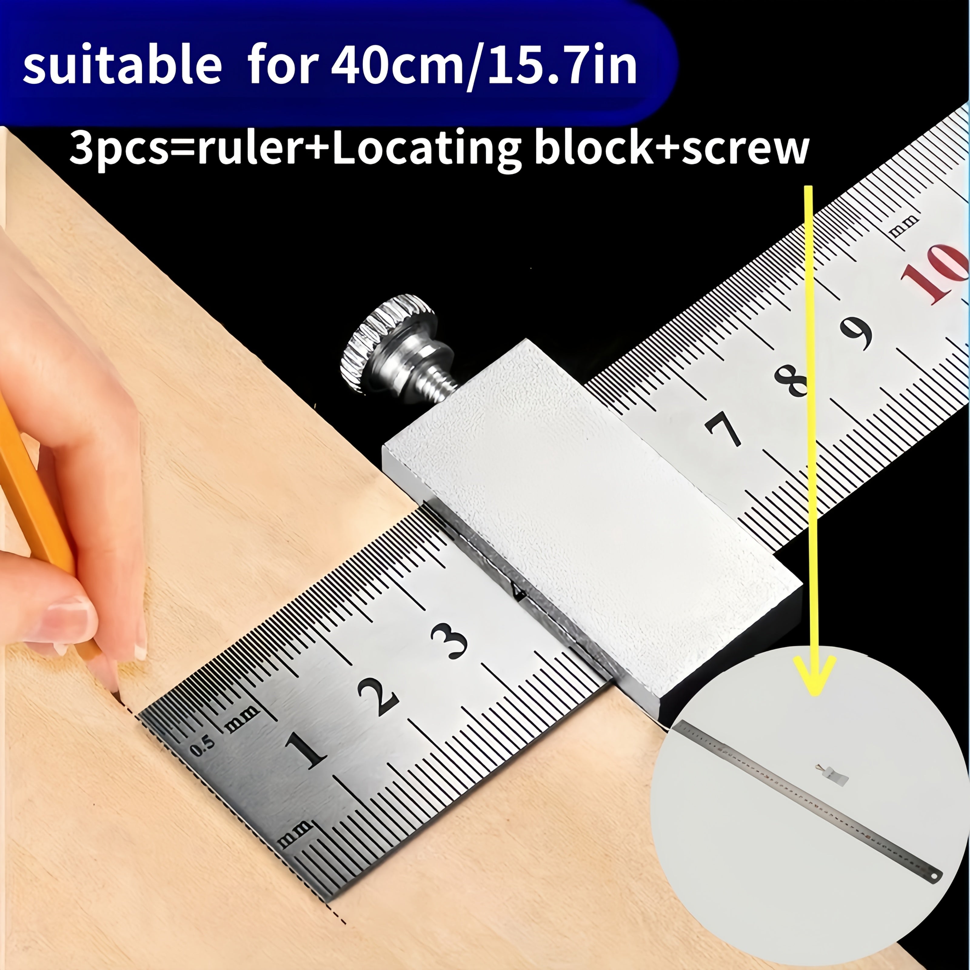 3Pcs Aluminum 15.7-Inch Precision Positioning Rulers Measuring Tools