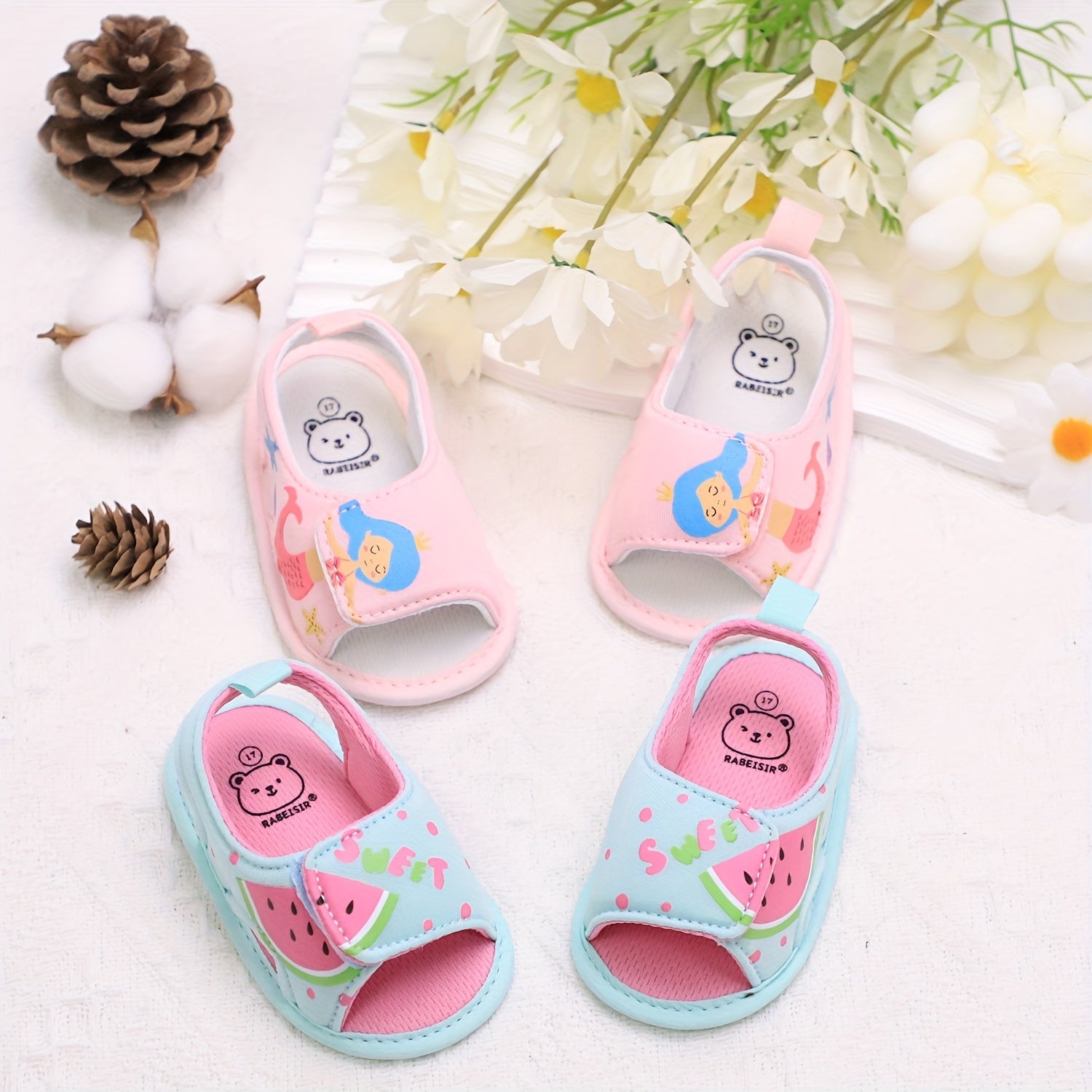 Toddler Baby Girl Mermaid Watermelon Canvas Sandals Open Toe Non-Slip Shoes for Spring Summer Vacation