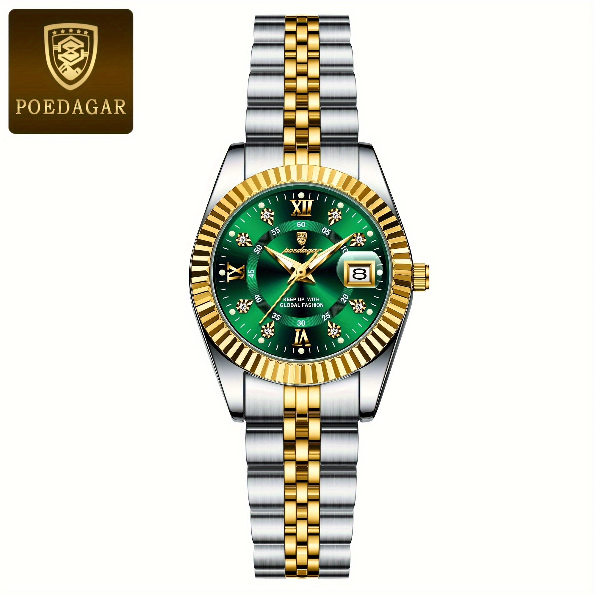 Women's Quartz Wrist Watch with Luminous Dial Stainless Steel Band Water Resistant Business Style