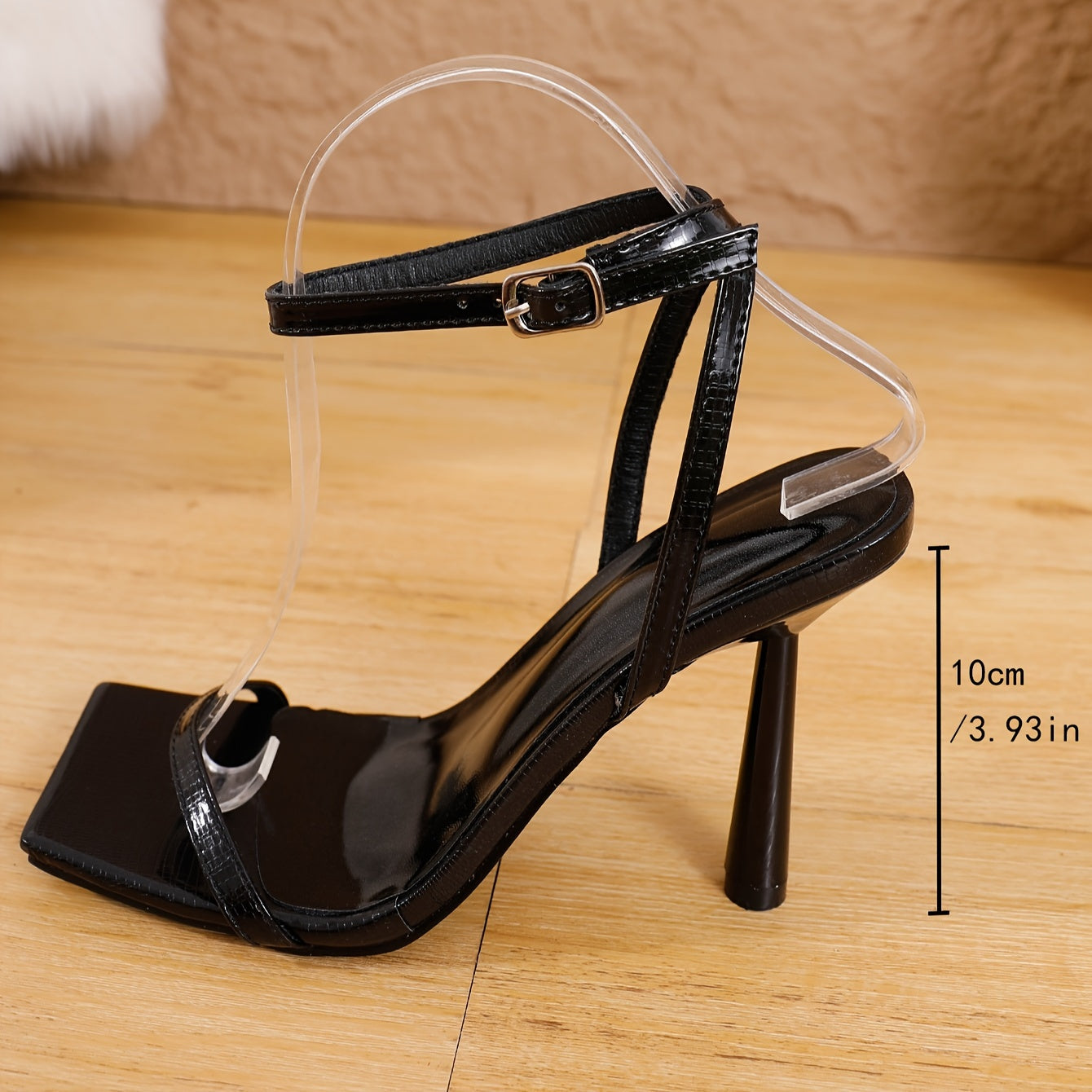 High Heel Sandals Women Stiletto Square Toe Buckle Breathable PU Upper
