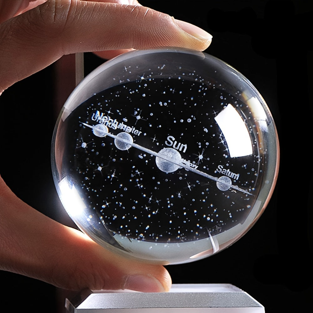 Small 3D Solar System Crystal Ball with LED Base Decorative Home Decor Gift for Astronomy Enthusiasts