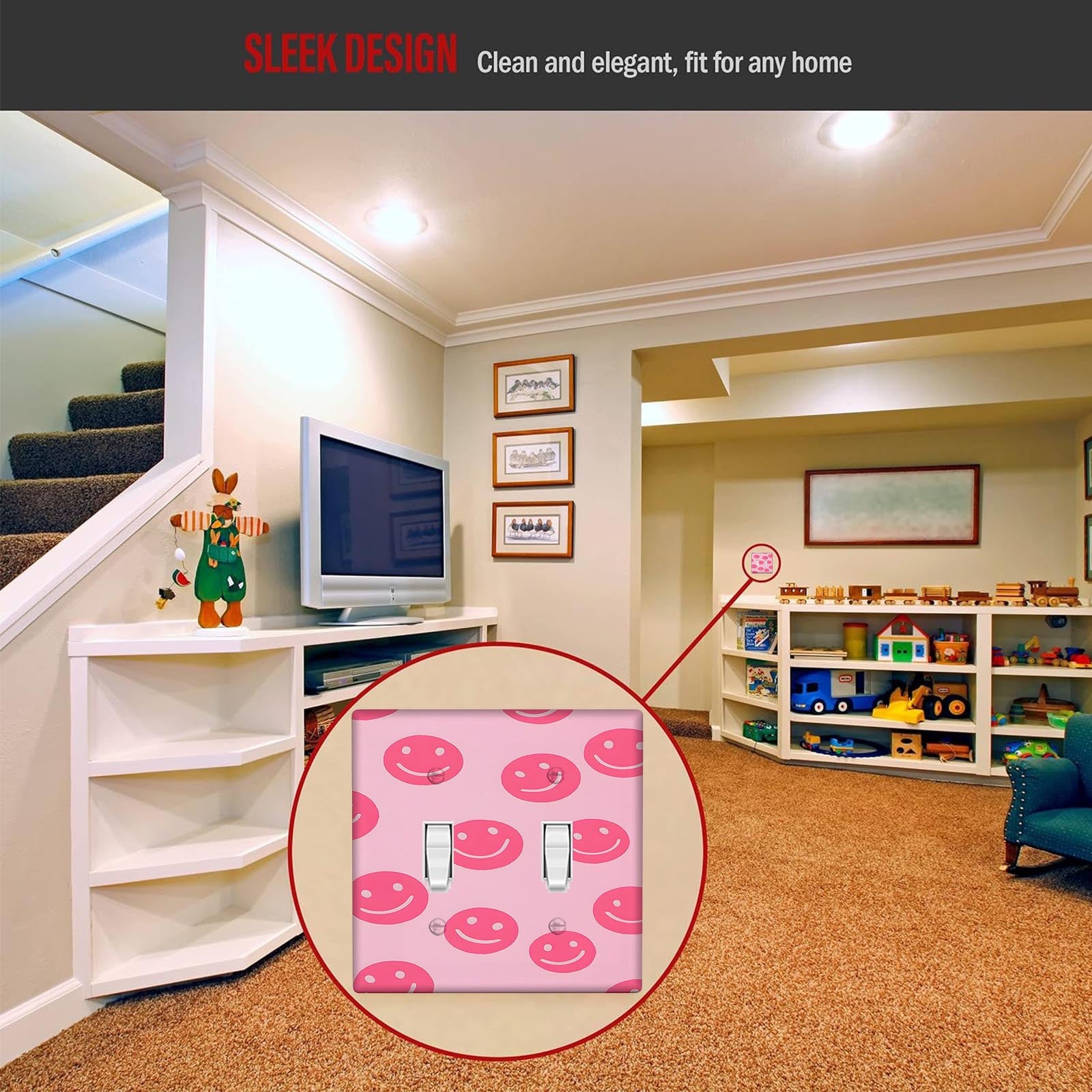 Pink Smile Face Wall Plate Cover Decorative Light Switch Outlet Panel for Bedroom or Kitchen