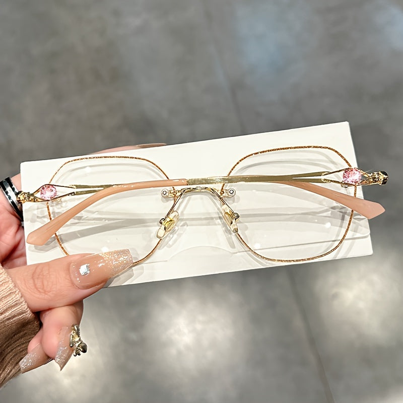 Women's Rimless Reading Glasses Blue Light Blocking Gradient Lenses Octagon Shape