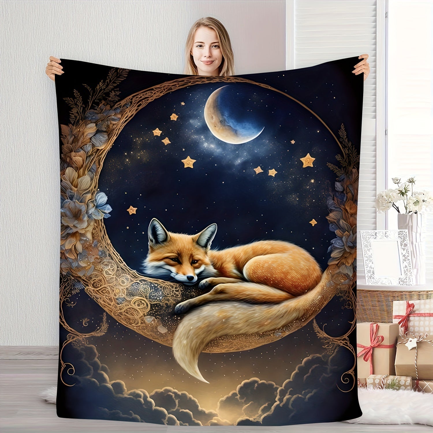 Animal Themed Flannel Throw Blanket Woven Polyester Stain Tear Resistant All Seasons