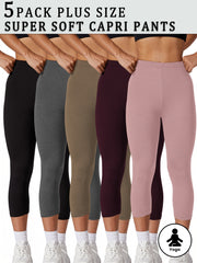 Women's Plus Size Soft Capri Leggings High Waist Yoga Workout Black Navy Blue