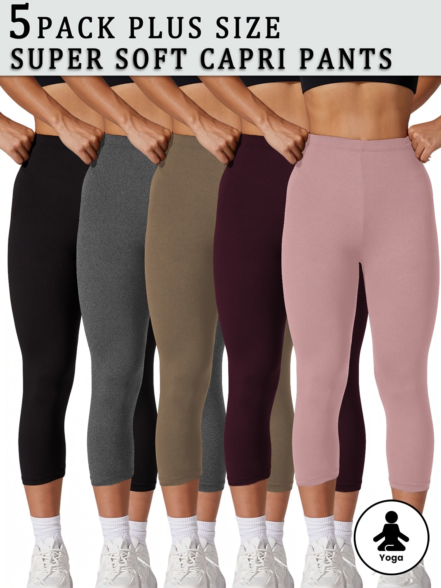 Women's Plus Size Soft Capri Leggings High Waist Yoga Workout Black Navy Blue