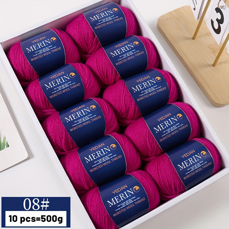 10 piezas de hilo de lana 500g multicolor en degradé, anti-pilling, suave para tejer accesorios de moda