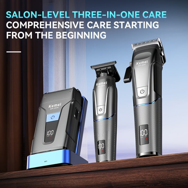 Set de cuidado profesional de 3 piezas con cortapelos recargable por USB, afeitadora, pantalla digital, carga inalámbrica, batería de litio, voltaje de funcionamiento ≤36V