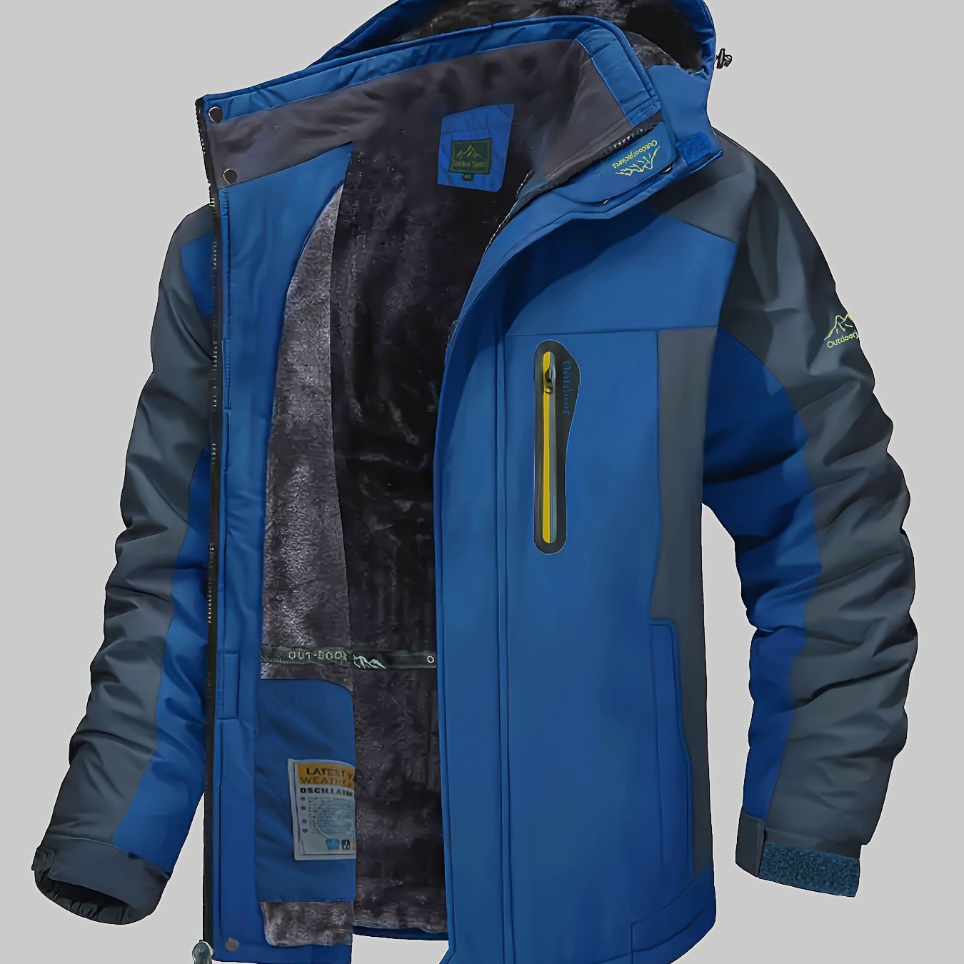 Men's Winter Jacket with Detachable Hood Breathable Waterproof Multiple Pockets Outdoor Ski Hiking