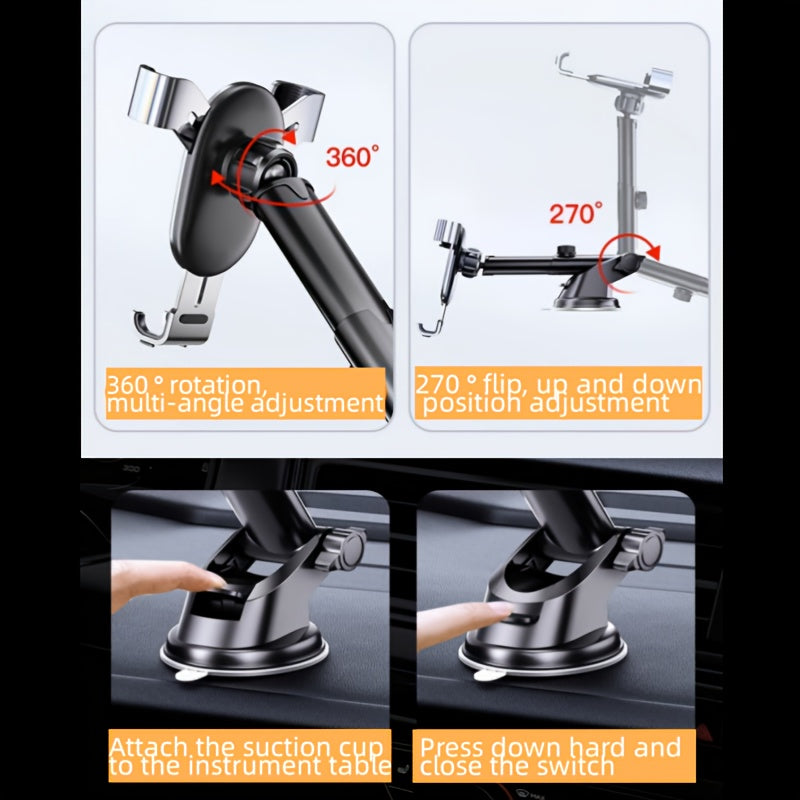 Universal Car Phone Mount Gravity Anti-Shake Suction Cup Holder Adjustable Dashboard Stand