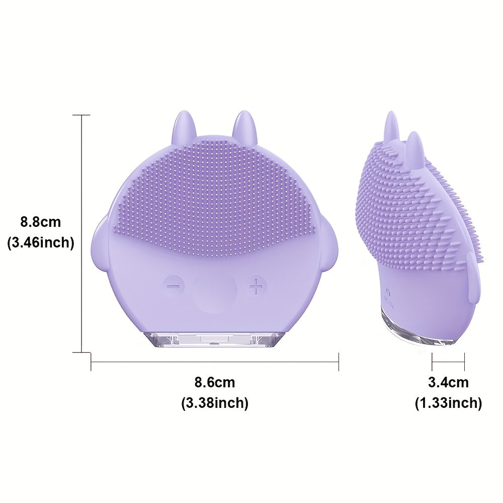 Mini Cartoon Electric Face Brush with 12 Massage Modes USB Rechargeable Exfoliating Skincare Tool