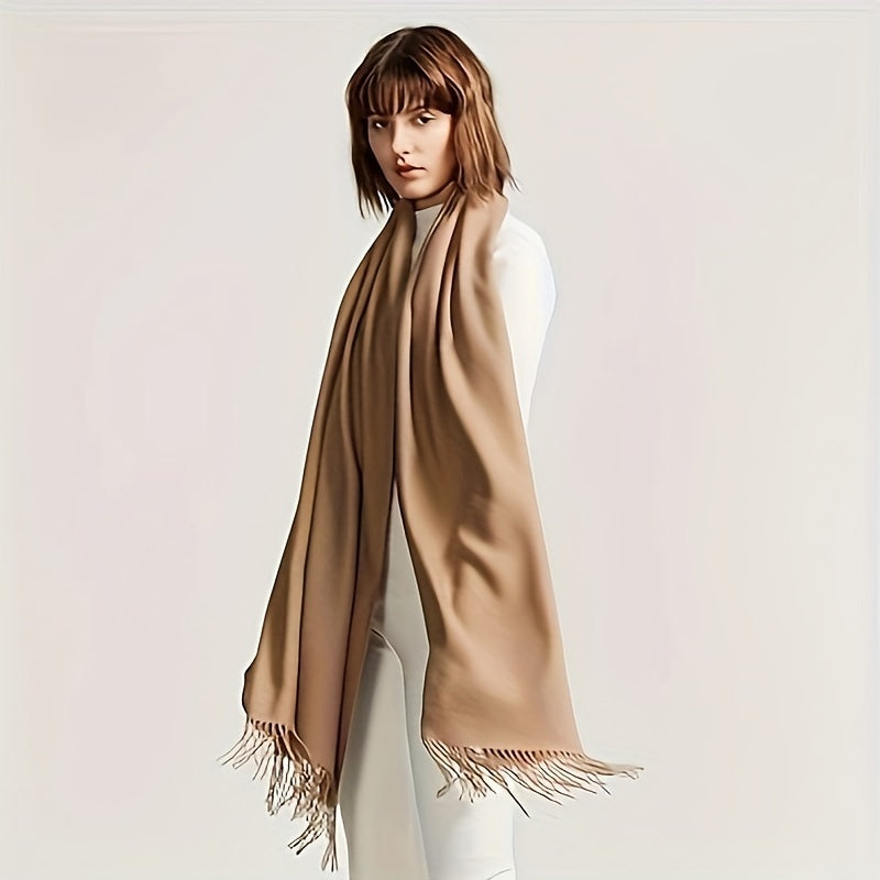 Women’s Tassel Scarf Solid Color Soft Polyester Cozy Windproof Wrap