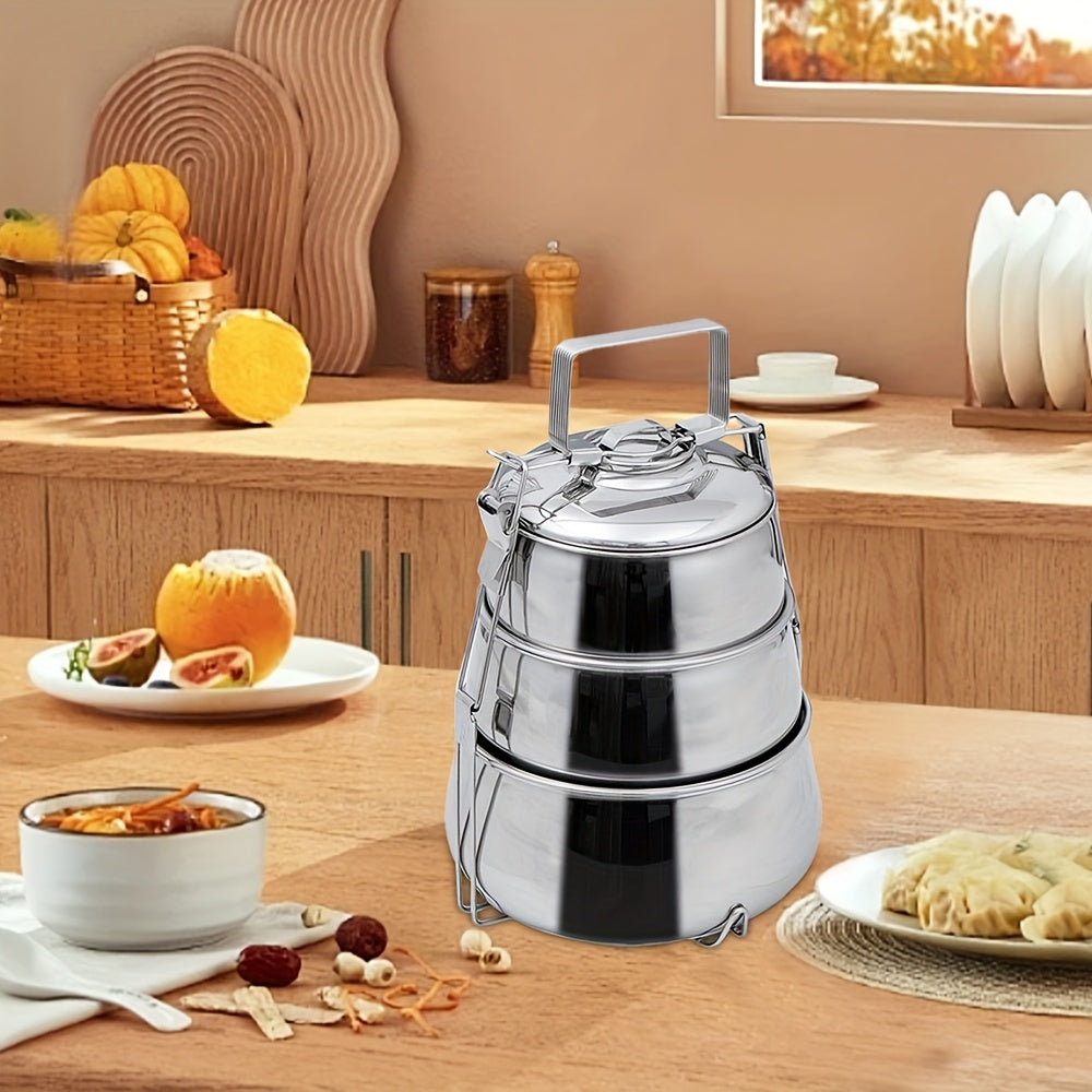 Multi-functional steamer with stainless steel food grid, doubles as lunch box and storage for on-the-go meals