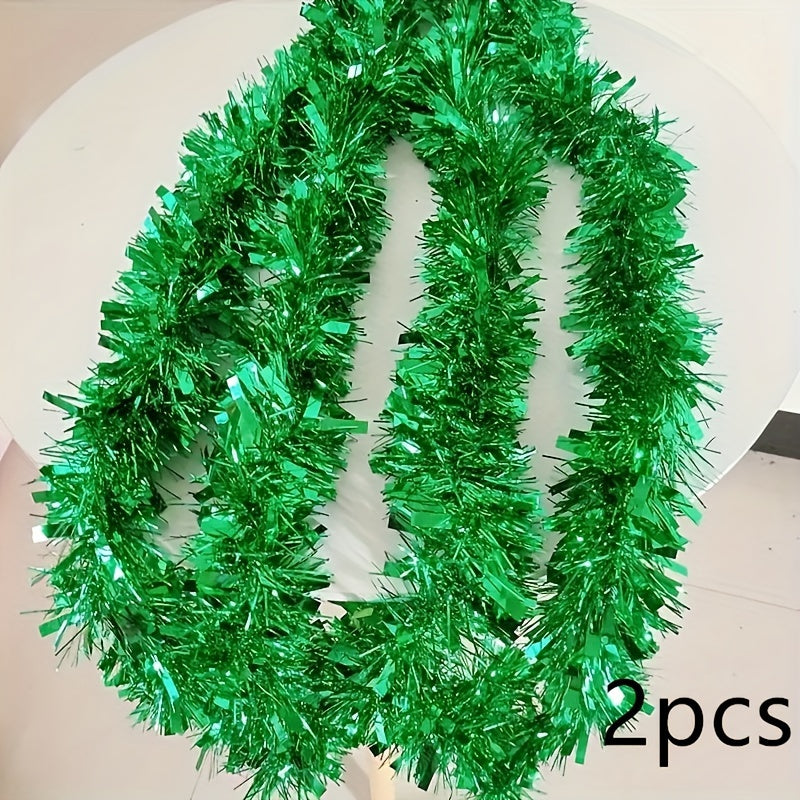 Paquete de 2 guirnaldas de plástico con tinsel para Navidad, decoración interior y exterior