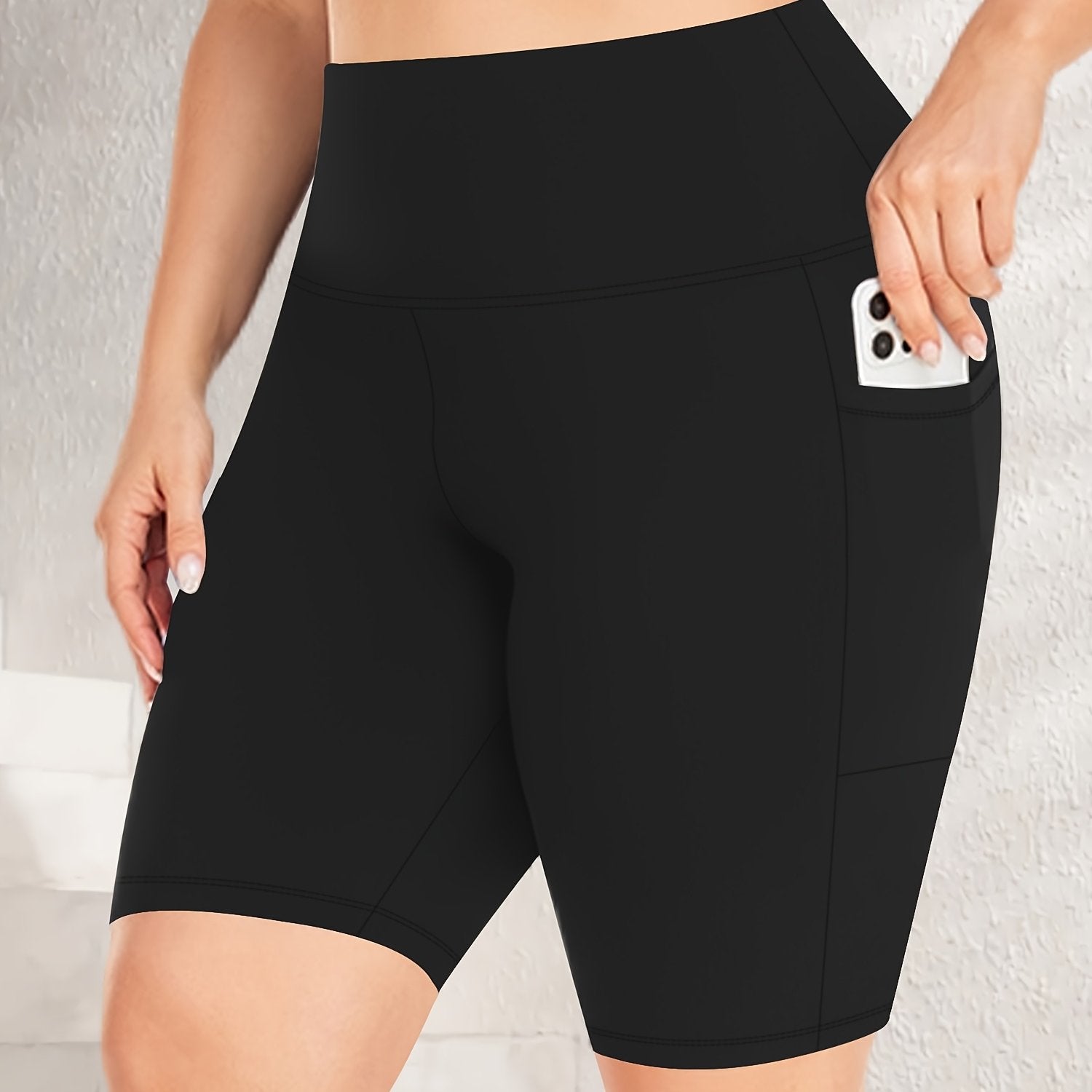 Plus Size High-Waisted Yoga Shorts Olive Green Stretchy Nylon Pockets