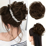 Women's Body Wave Claw Clip Messy Bun Hairpiece Synthetic Ponytail Extension Floral Leaf Party Hair Accessory