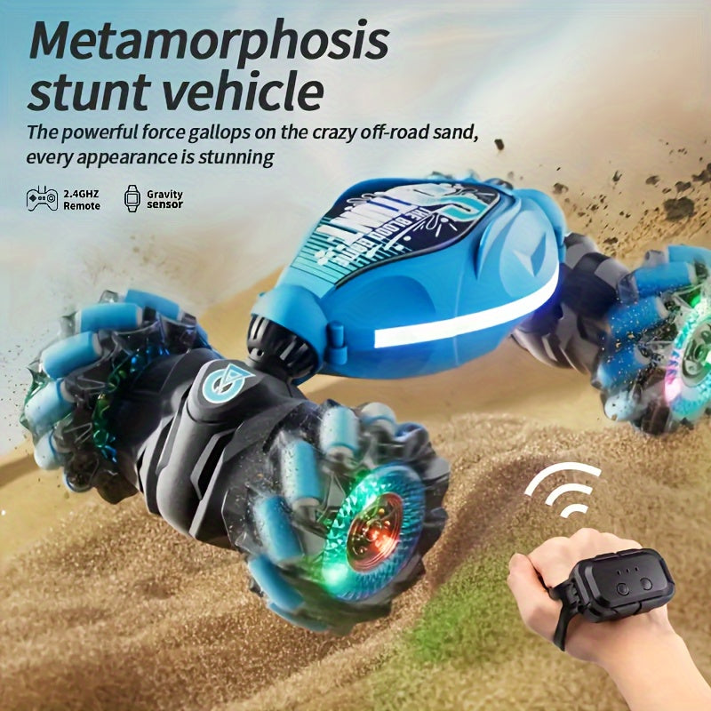 Off-Road 4WD RC Car with Gesture Sensing, Rechargeable Battery, Weather Resistant Animal Theme Blue Red for Ages 14+