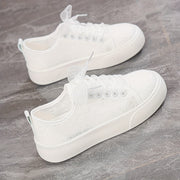Women's Breathable White Sneakers, Lace-Up Casual Shoes for All-Season Comfort