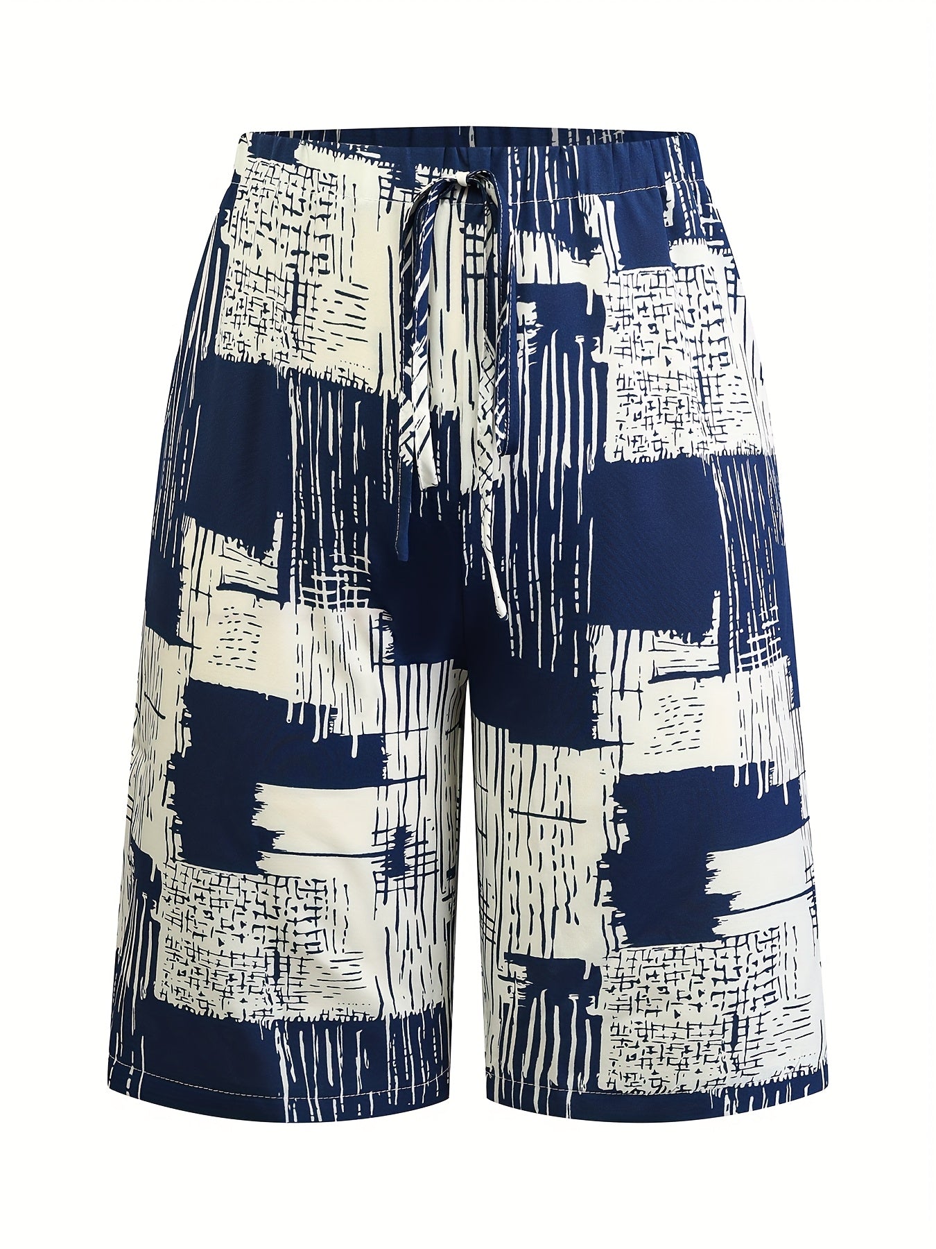 Шорты для женщин больших размеров с абстрактным принтом морской волны и белым цветом, повседневные, с шнурком