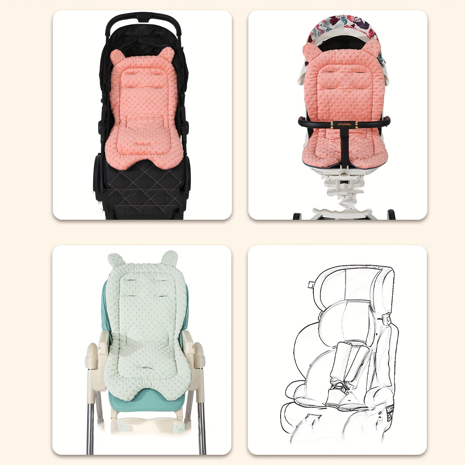 Infant Stroller Seat Liner Thickened Winter Cushion Non-Slip Warm Cotton Red Blue