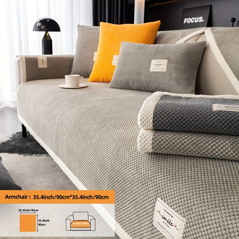 Hozirgi zamonaviy plush divan qopqog'i, barcha fasllar uchun korduroy chekkali