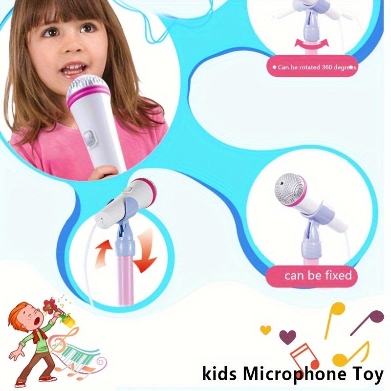 Kids' Karaoke Microphone with Stand Adjustable Height Light Effects MP3 Connectivity for Children