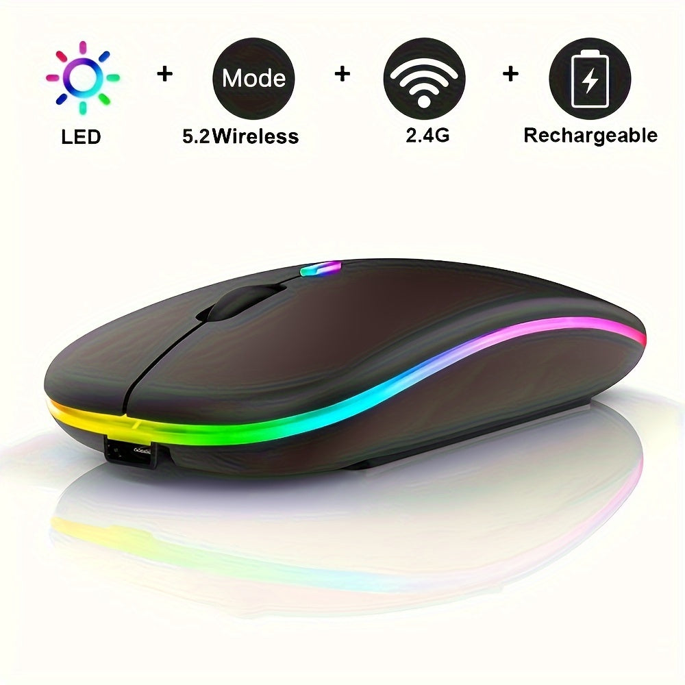 Wireless Illuminated Rechargeable Dual-Mode Office Mouse for Laptops Desktops Tablets