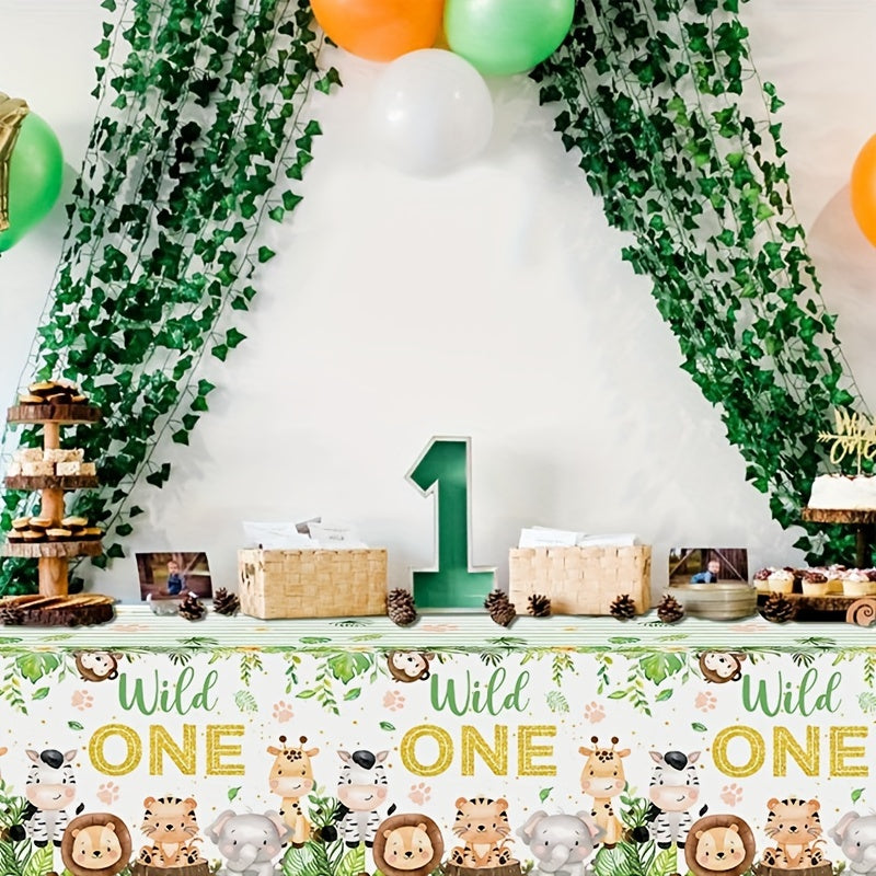 Disposable Jungle Animal Tablecloth for First Birthday Party Baby Shower 130cm x 221cm