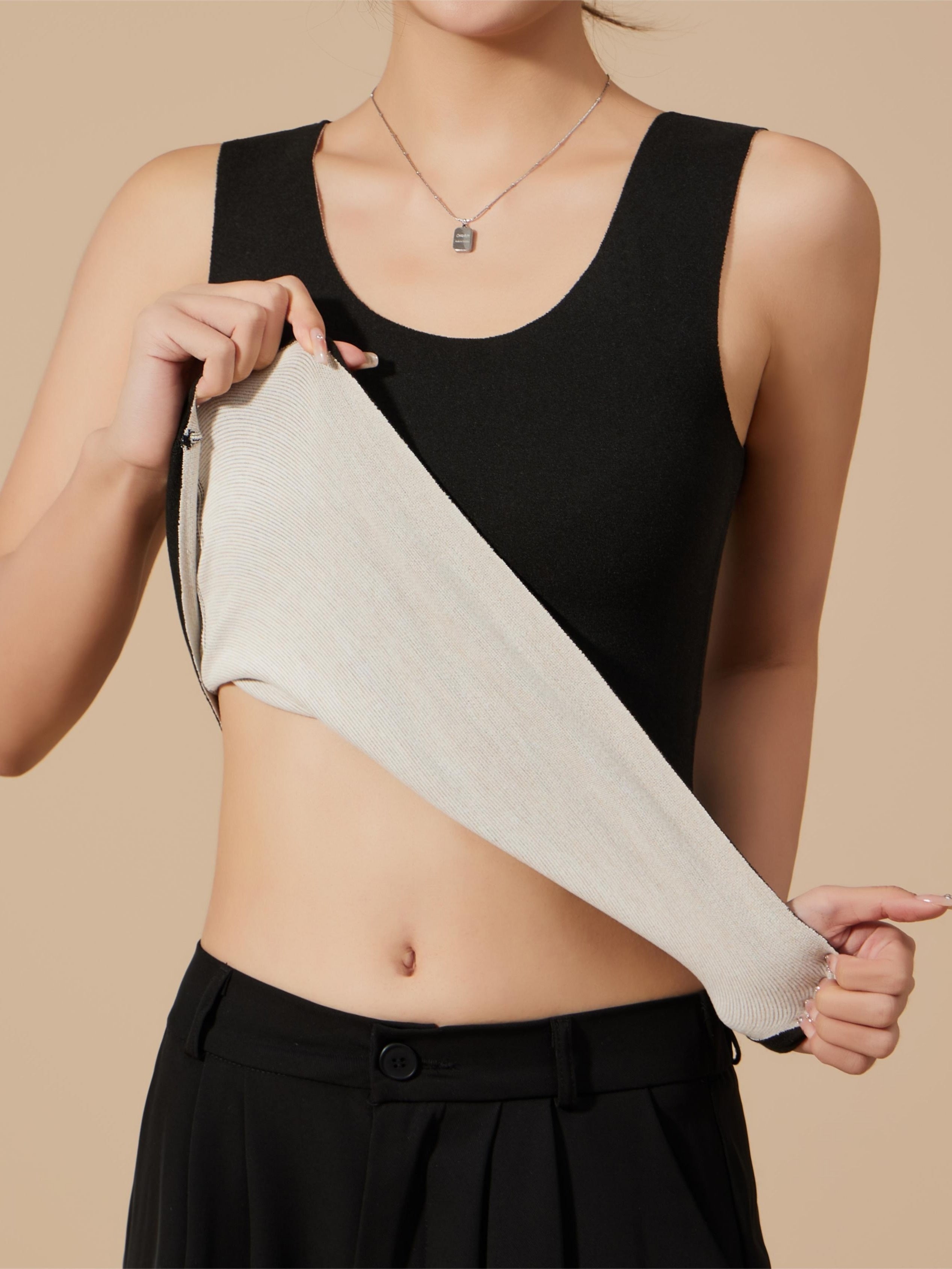 Women's Thermal Underwear Sets Sleeveless Slim Fit Plush Top Soft Lingerie Sleepwear