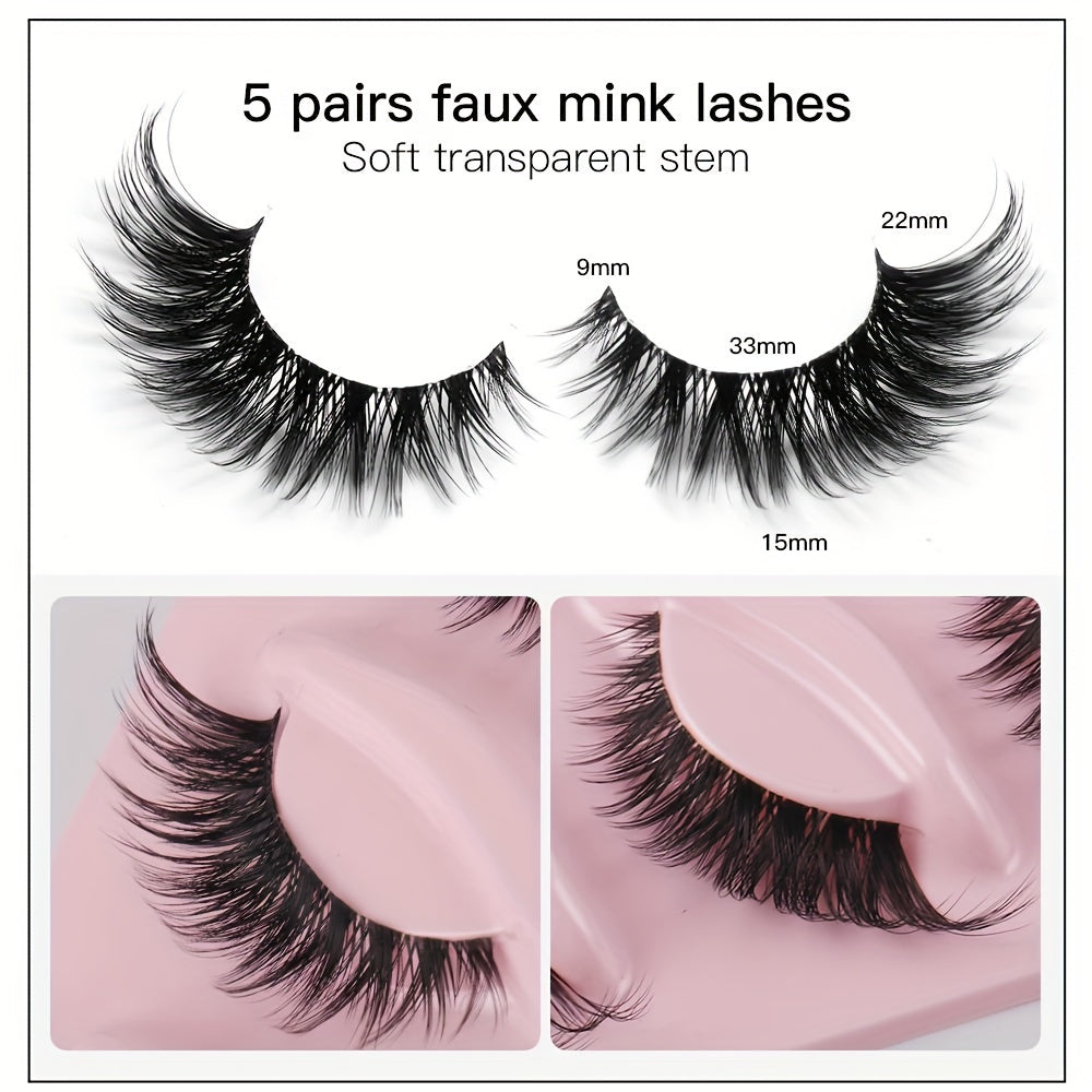 Women False Eyelashes Cat Eye Wing Tail Natural Long Eye Extensions 5 Pairs