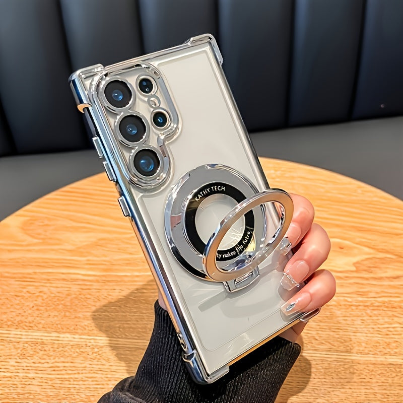 Чехол для телефона Samsung A55/A15/A25/A35/A54/A34/A53 5G Luxury Retro Magnetic - Ультратонкий, Электроплакированный Прозрачный, С Подставкой