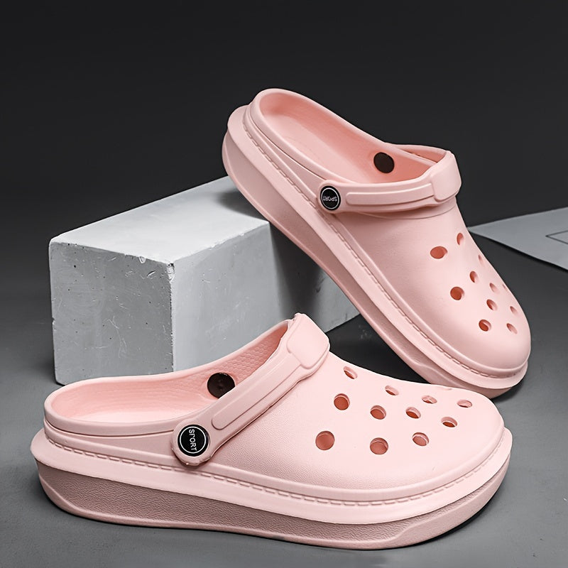 Women's Solid Color Clogs, Casual Hollow Out Garden Shoes, Slip-On Comfort
