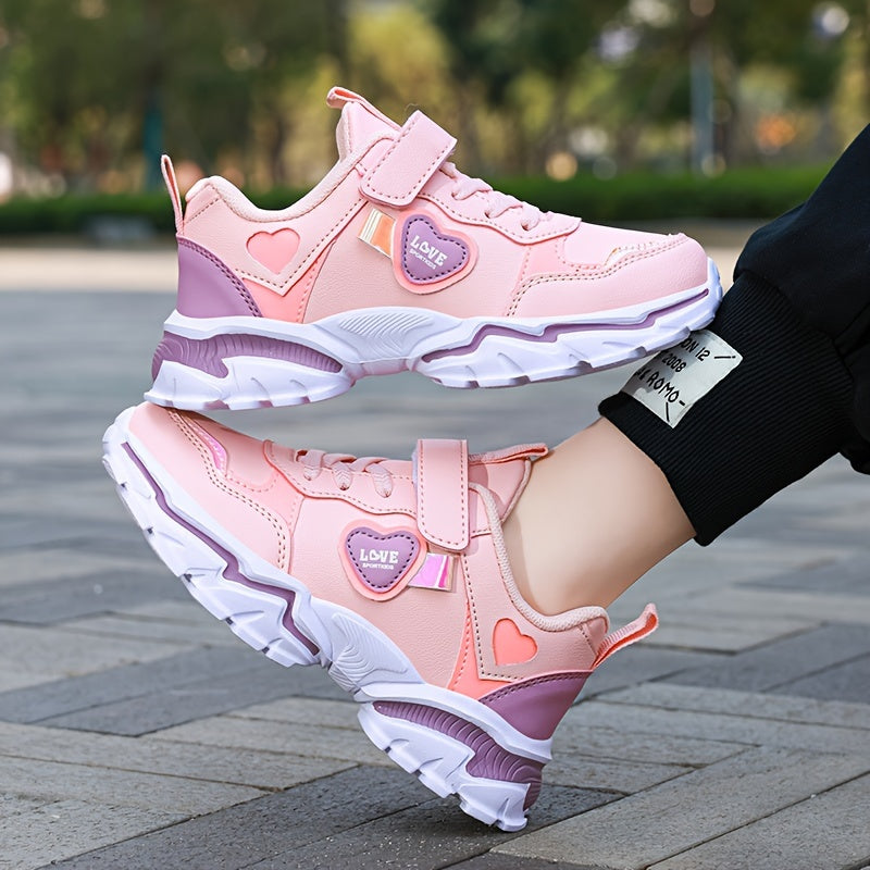 Girls Running Shoes Black and Pink Lightweight Glow-in-the-Dark Hook-and-Loop Sneakers