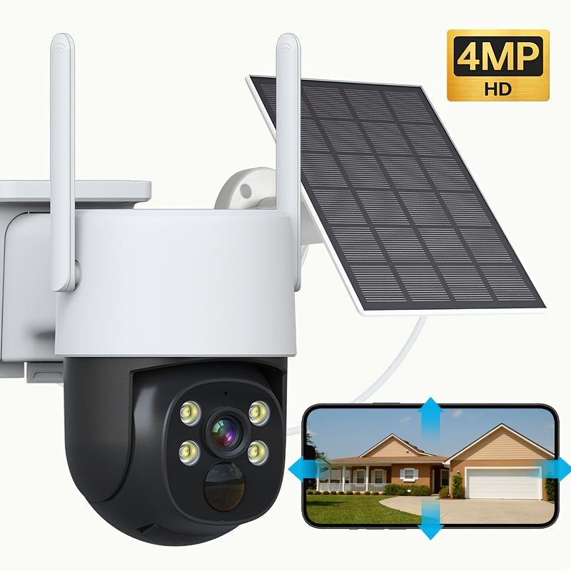 Ulanmagan 4MP tashqi xavfsizlik kamerası, kechqurun ko‘rish, harakatni aniqlash va pan-tilt bilan
