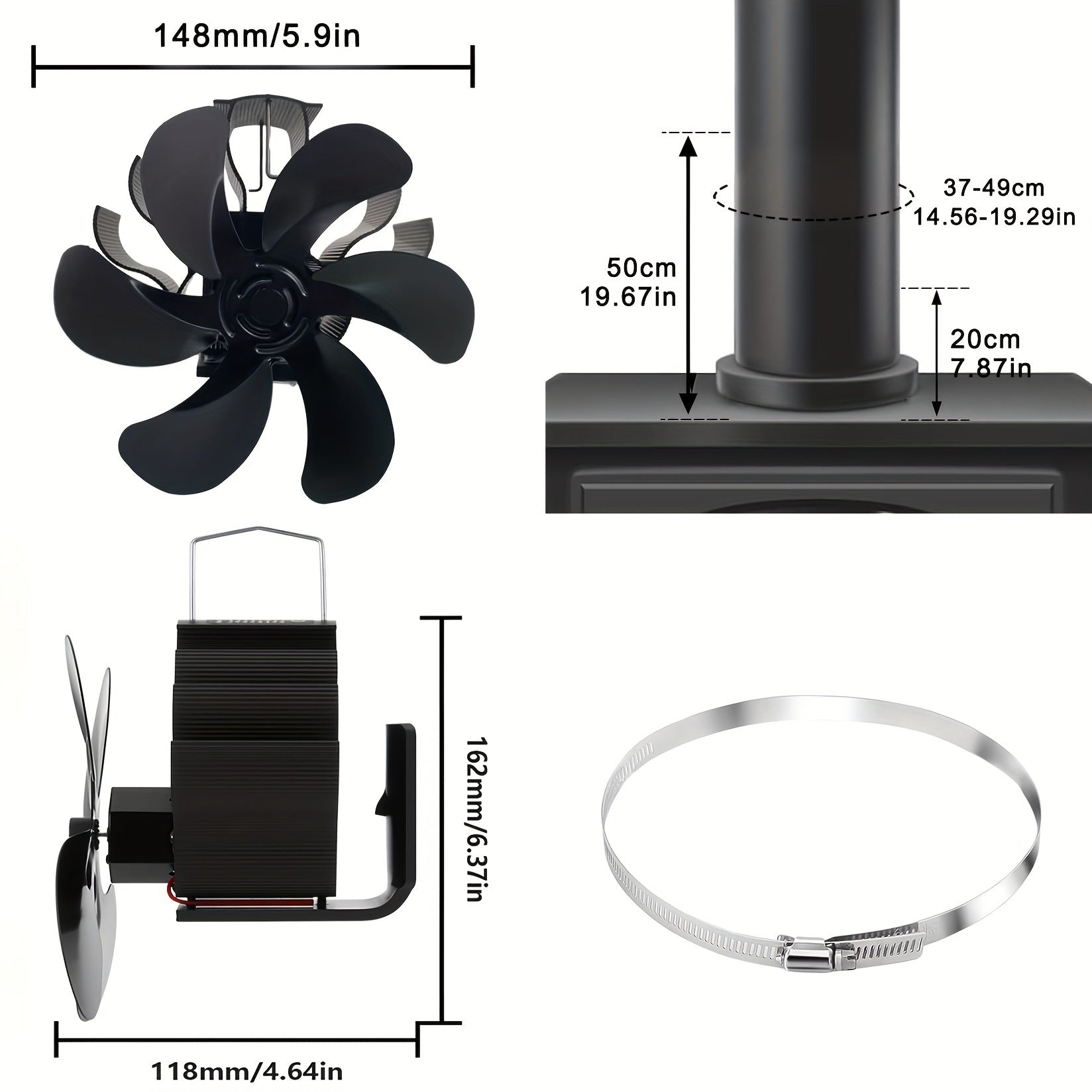 Fireplace Fan Set with 6 Non-Magnetic Fans for Wood Stoves and Chimneys