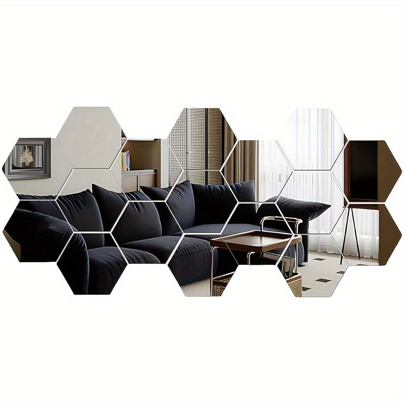 Hexagonal Mirror Wall Stickers Self-Adhesive Acrylic Tiles for Living Room Bedroom Decor