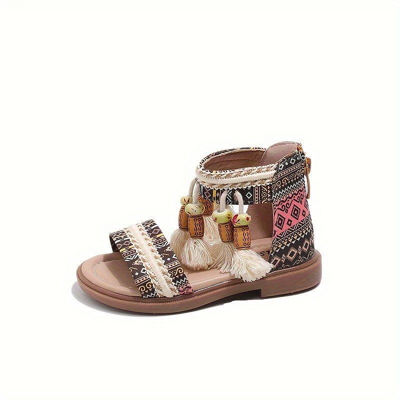 Girls Summer Boho Open-Toe Sandals Rubber Sole PU Upper Casual Beach Shoes