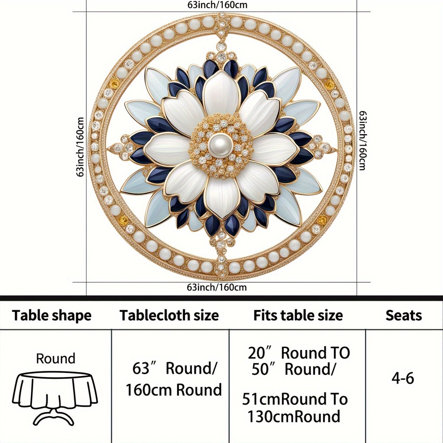 Waterproof Polyester Tablecloth with Diamond Pattern 160cm Diameter for Patio Dining and Outdoor Use