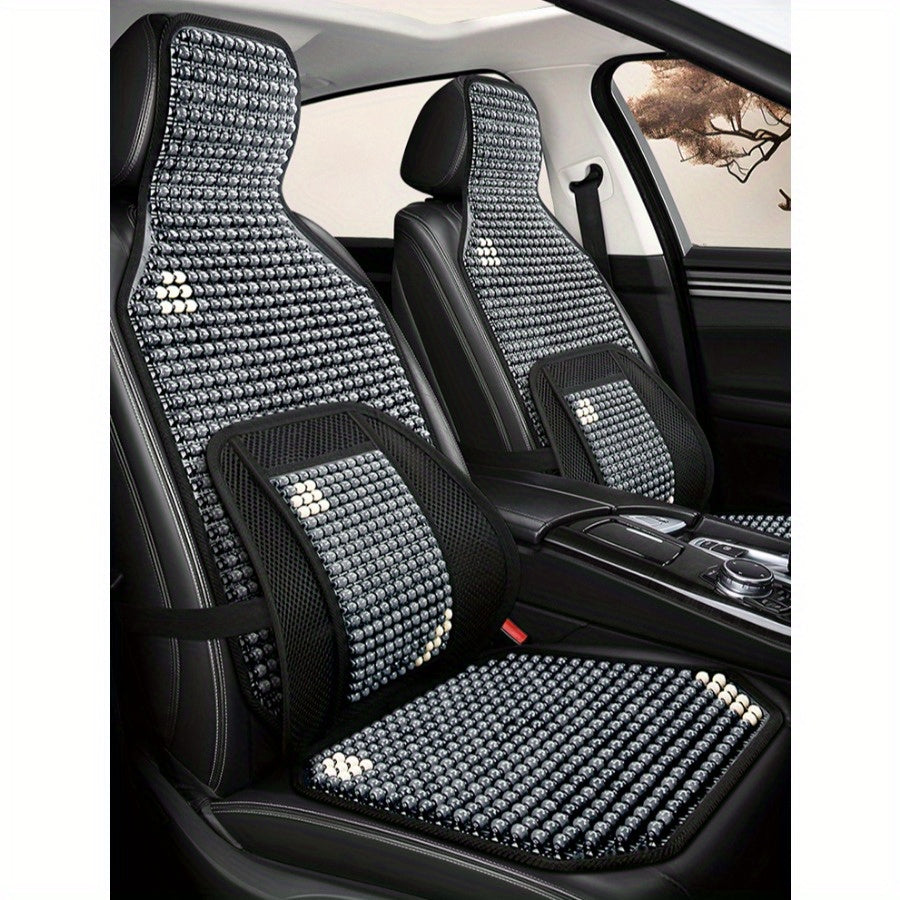 Car Seat Cushion Set Ventilated Wooden Bead Summer Cooler for Vehicle Backrest