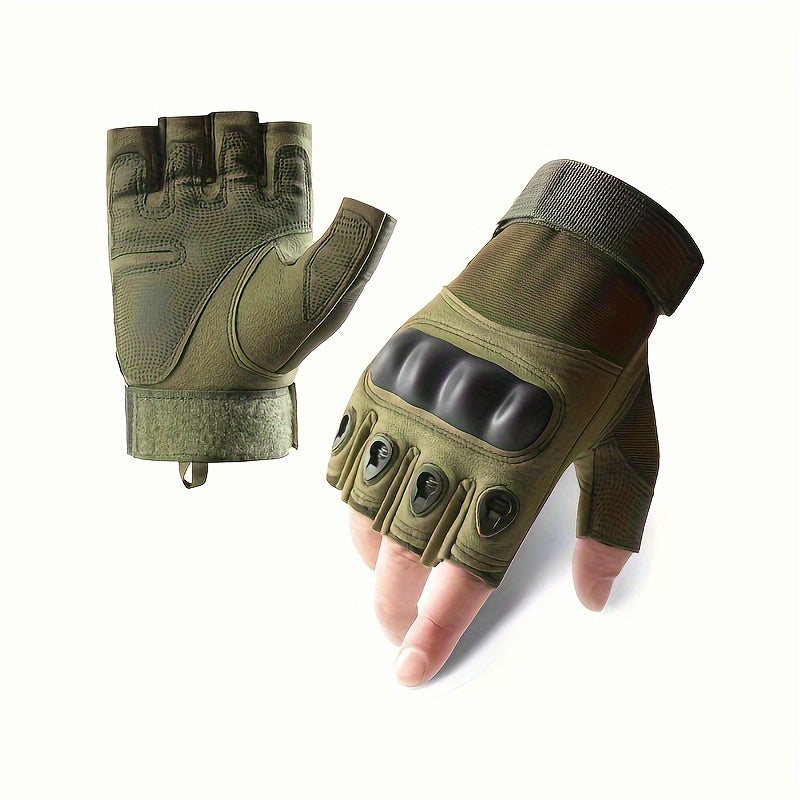 Half-Finger Gloves Breathable Nylon with Carbon Knuckle and Hook-and-Loop Closure