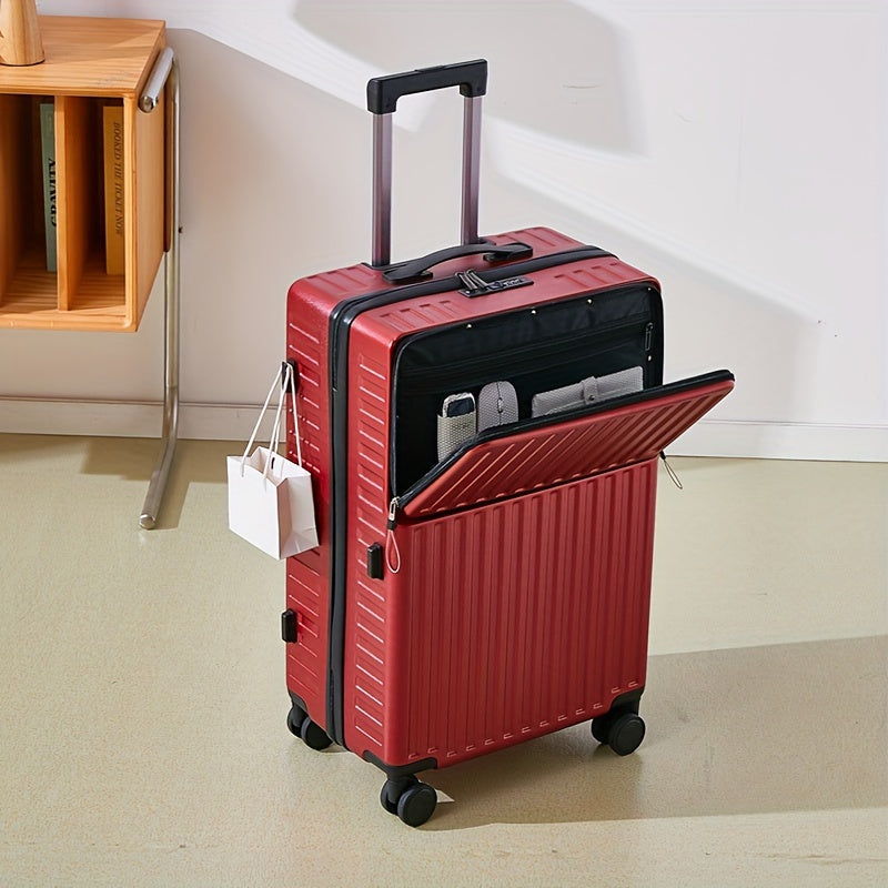White 20 Inch Spinner Trolley Suitcase with Zippered Front Pocket and Telescopic Handle