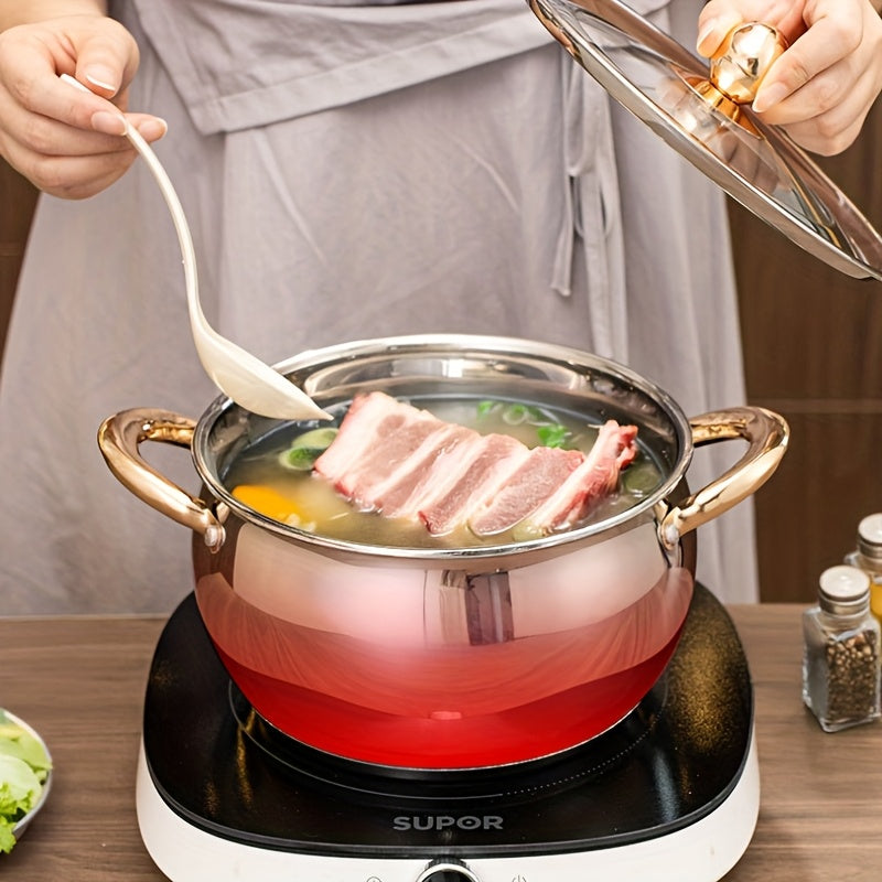 12 dona va oltin tutqichli zanglamas po'latdan yasalgan idish-to'plam, 6 ta shisha qopqoq bilan idishlar, yuqori sifatli va zamonaviy oshxona zaruriyatlari