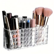 Transparent Makeup Brush Organizer with Geometric Design Large Capacity Multifunctional Storage for Vanity and Bathroom
